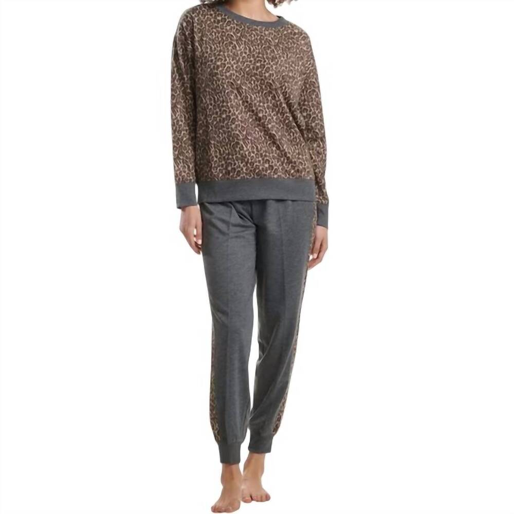 NEW SPLENDID women's top and jogger pants 2 pieces pajama set in lively leopard
